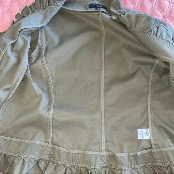 Talbots Olive Army Green Ruffle Jacket Excellent Condition Size 10 Petite - Picture 8 of 10